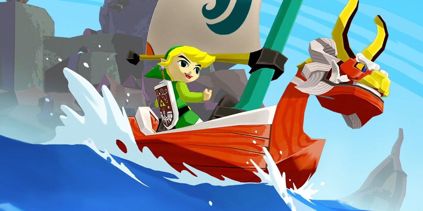 Link navegando no King of Red Lions em The Wind Waker.