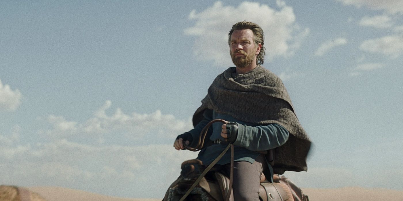 Obi-Wan Kenobi riding an animal through the desert in the show of the same name.
