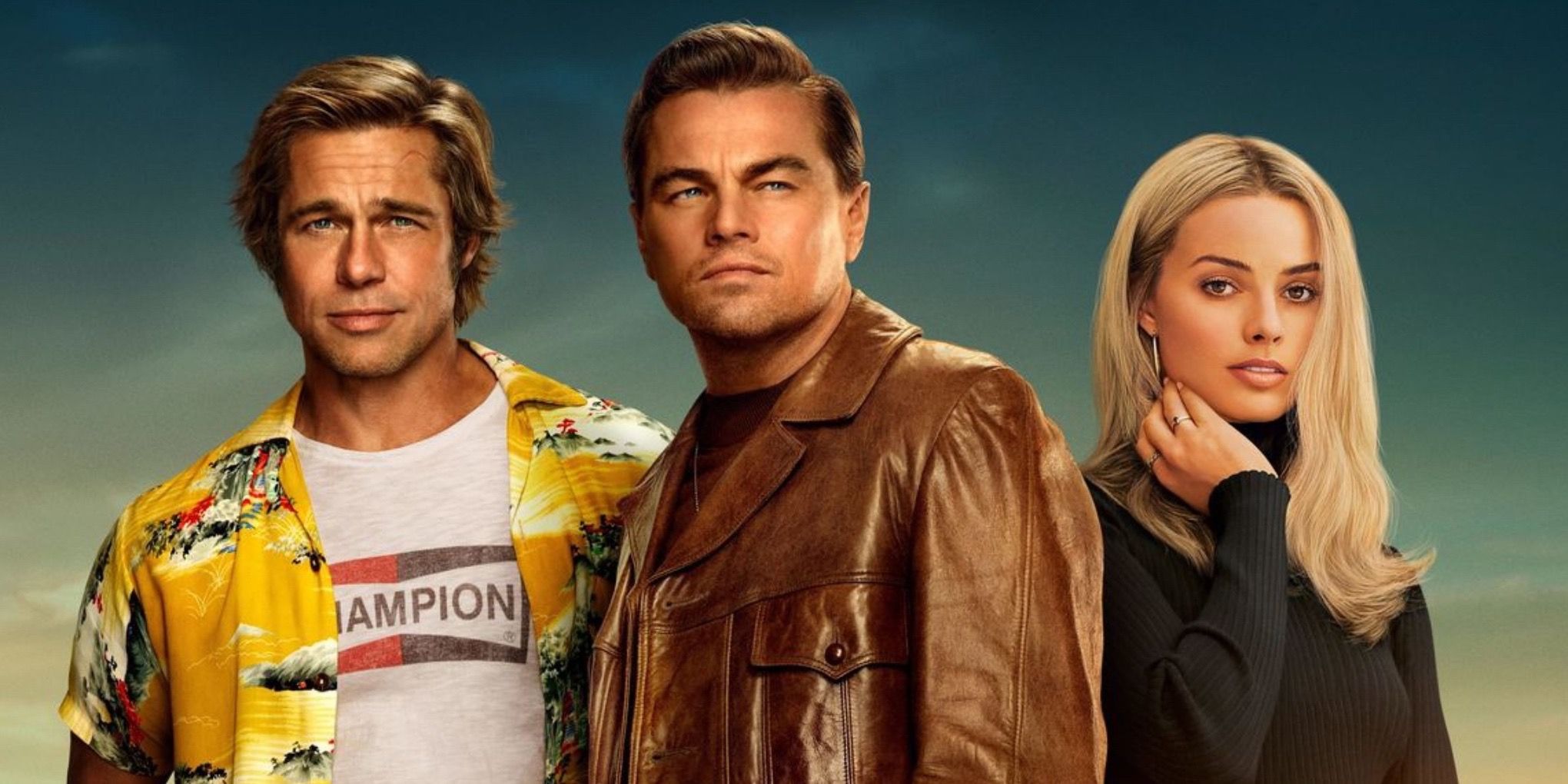 Brad Pitt, Leonardo DiCaprio e Margot Robbie em Era Uma Vez em Hollywood (2019)