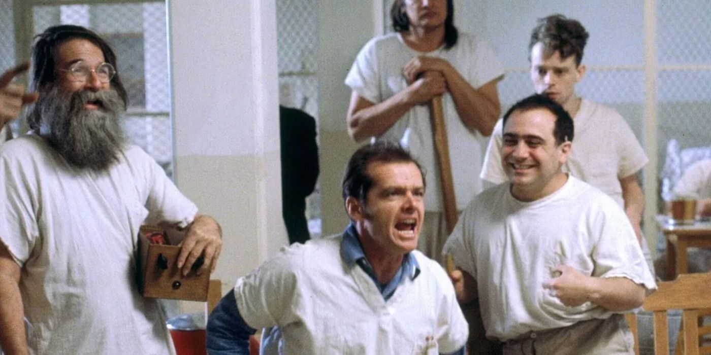 One Flew Over the Cuckoo's Nest still featuring Nicholson and the supporting cast.