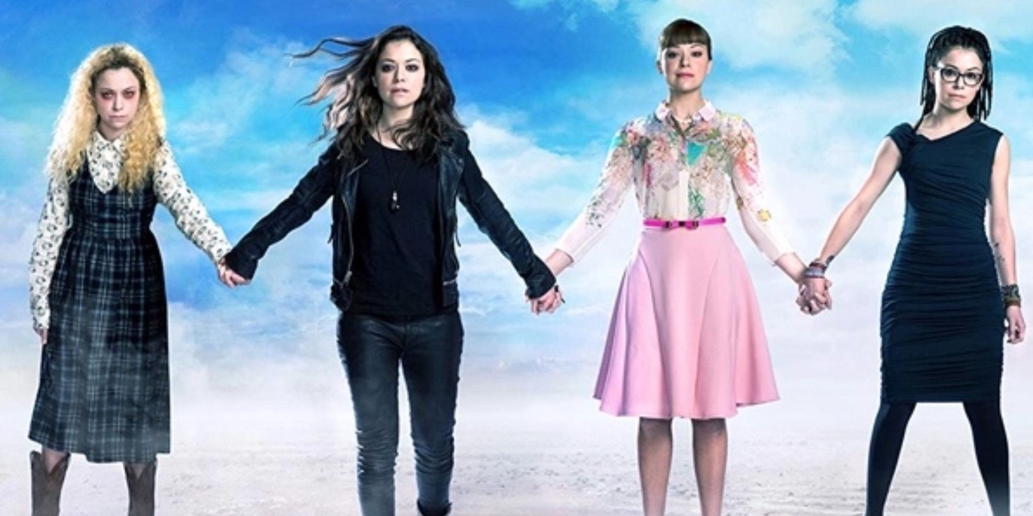 The different clones holding hands together in Orphan Black (2013-2017)