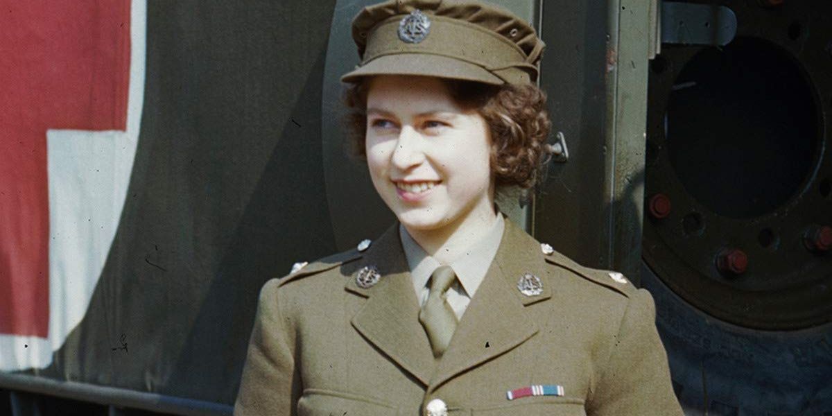 Princess Elizabeth smiling in Our Queen At War (Documentary) 2020
