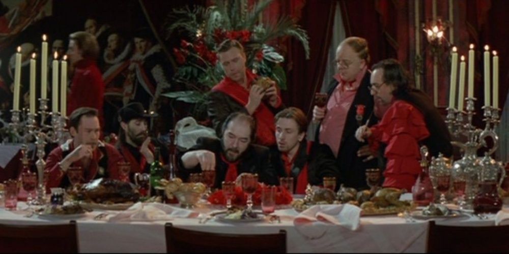 People having a large dinner in The Cook, The Thief, His Wife and Her Lover