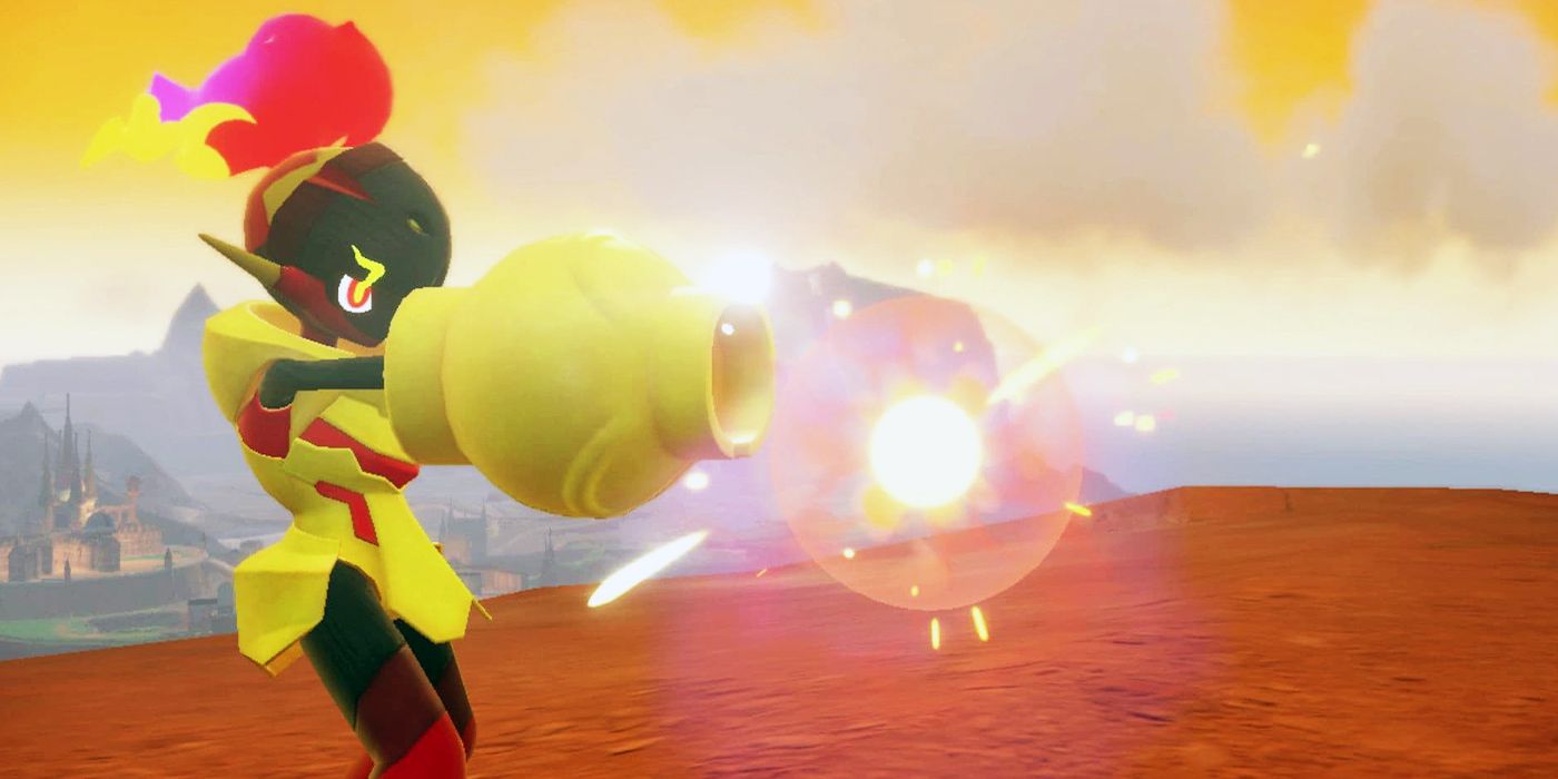 Armarouge firing a blast in Pokémon Scarlet & Violet.