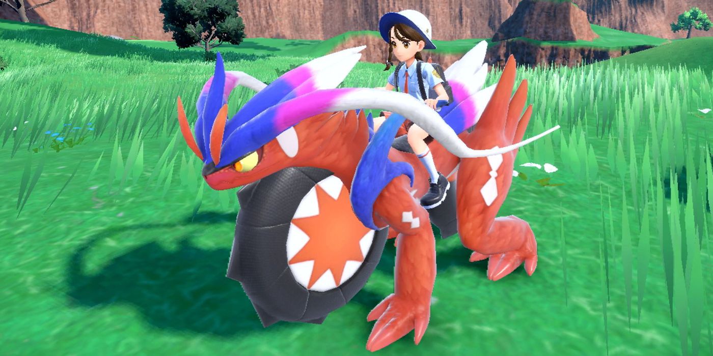 Um treinador montando o Legendary Koraidon Mount em Pokémon Scarlet & Violet.