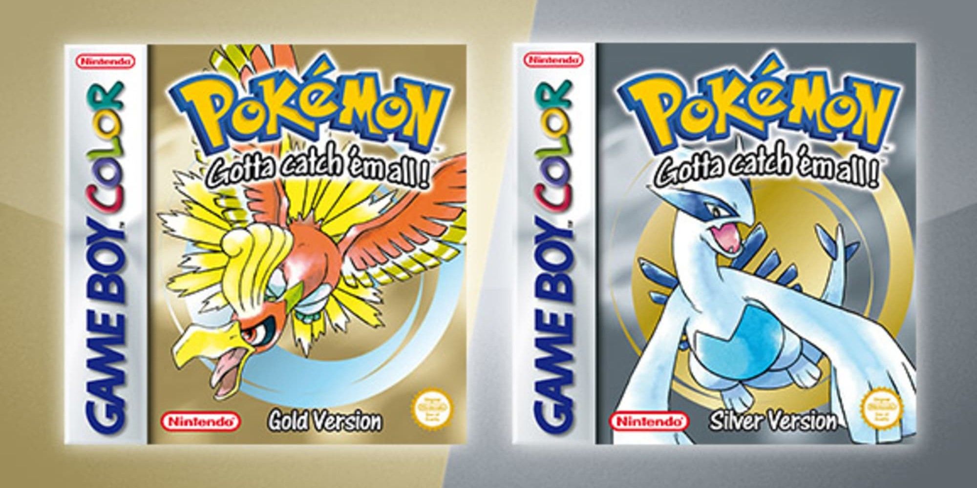 Caixa de Game Boy Color de Pokémon Gold e Silver lado a lado.