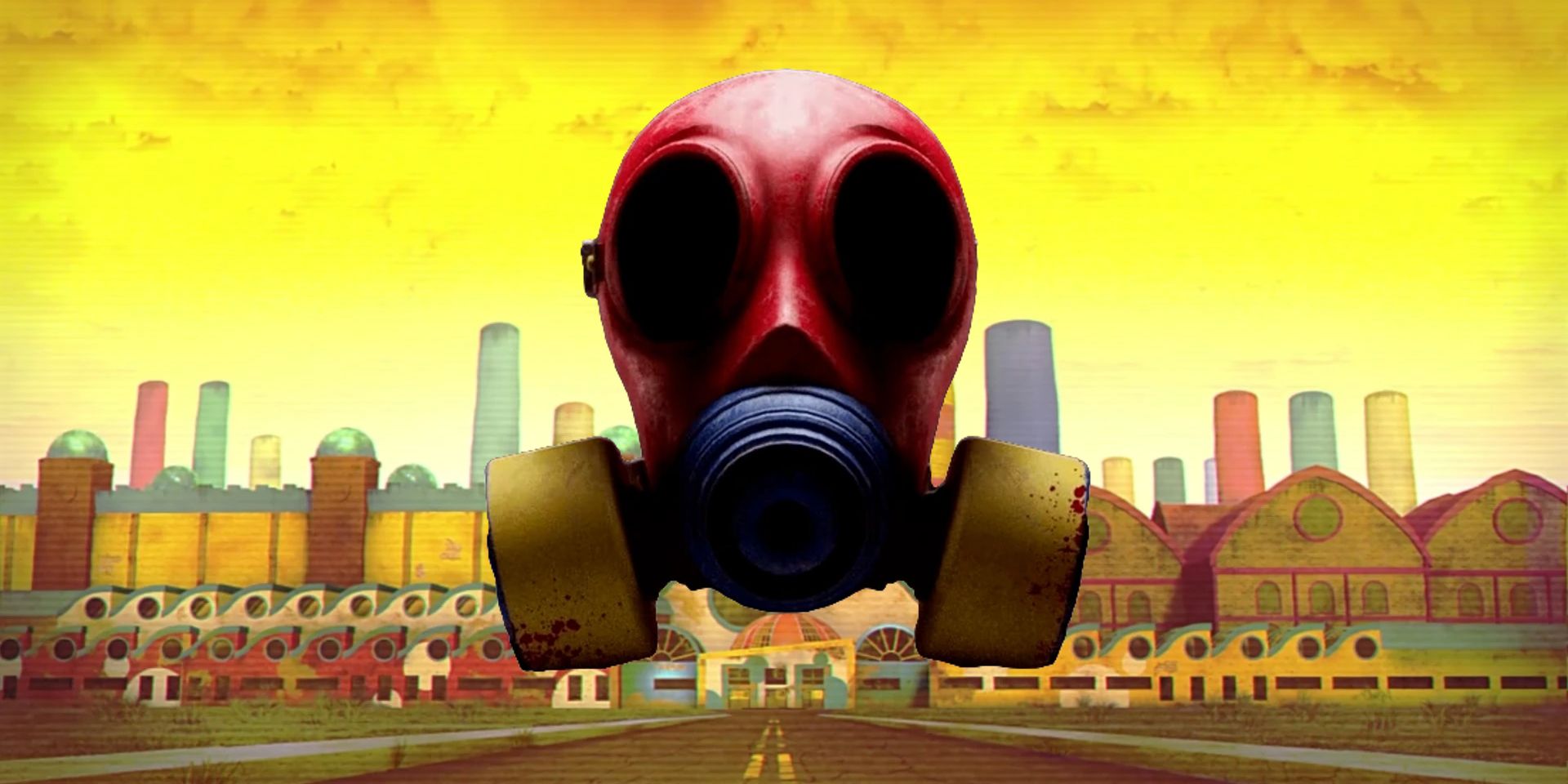 Poppy Playtime Co. factory behind a gas mask.