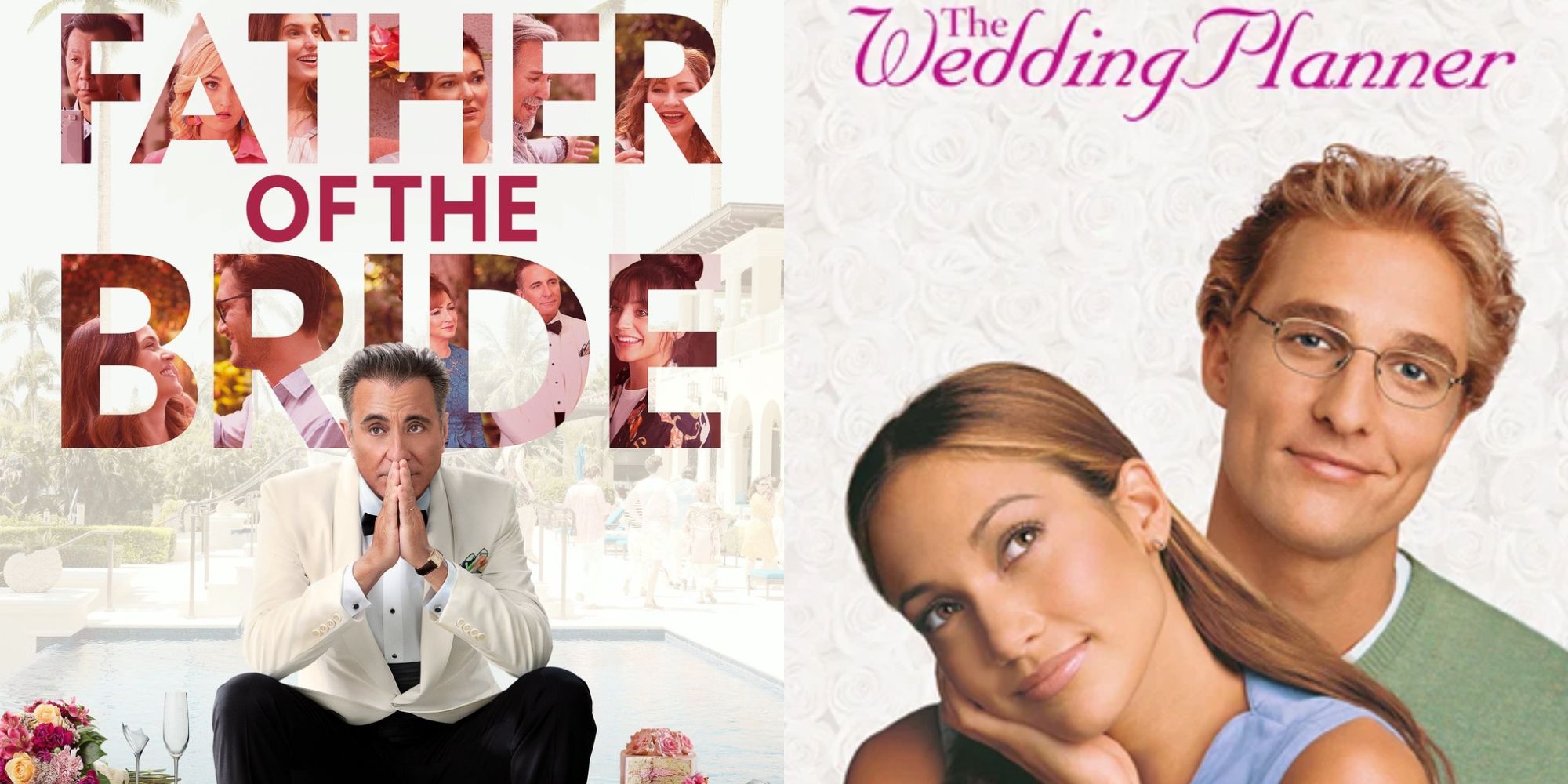 Split image showing posters for Father of the Bride and The Wedding Planner.