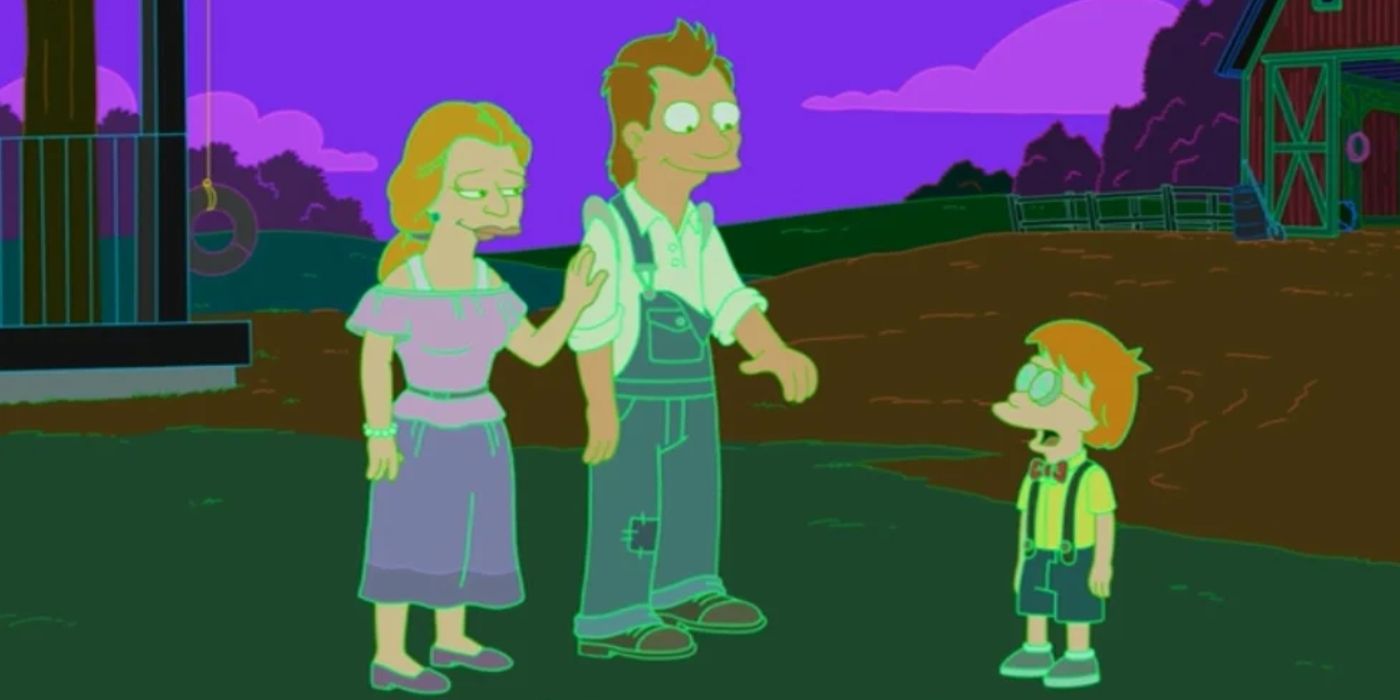 Professor Farnsworth quando criança com pais à beira da morte desejam futurama