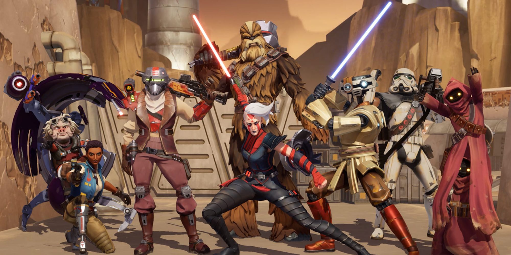 Promo image of the character roster for Star Wars Hunters