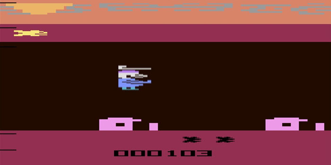A screenshot of the extremely rare Atari 2600 game Red Sea Crossing.