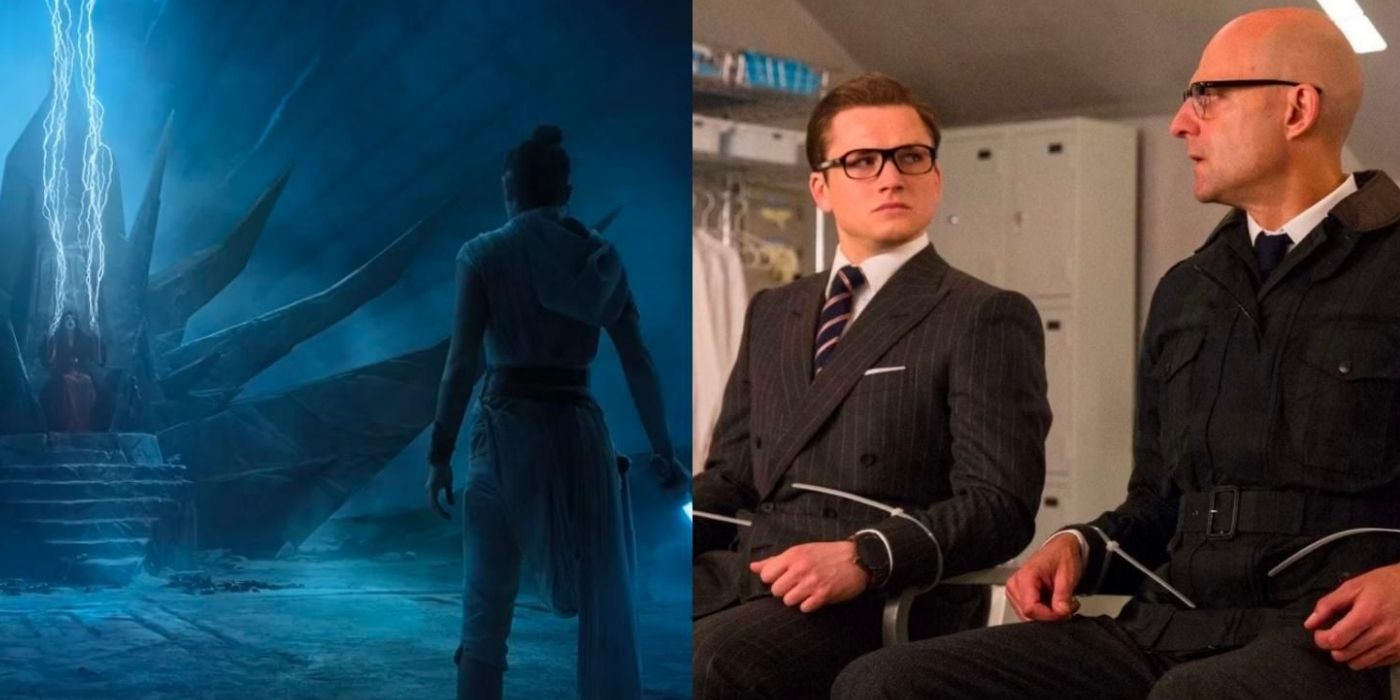Rey facing Palpatine on Exegol and Eggsy and Merlin looking at each other while tied to chairs (1)