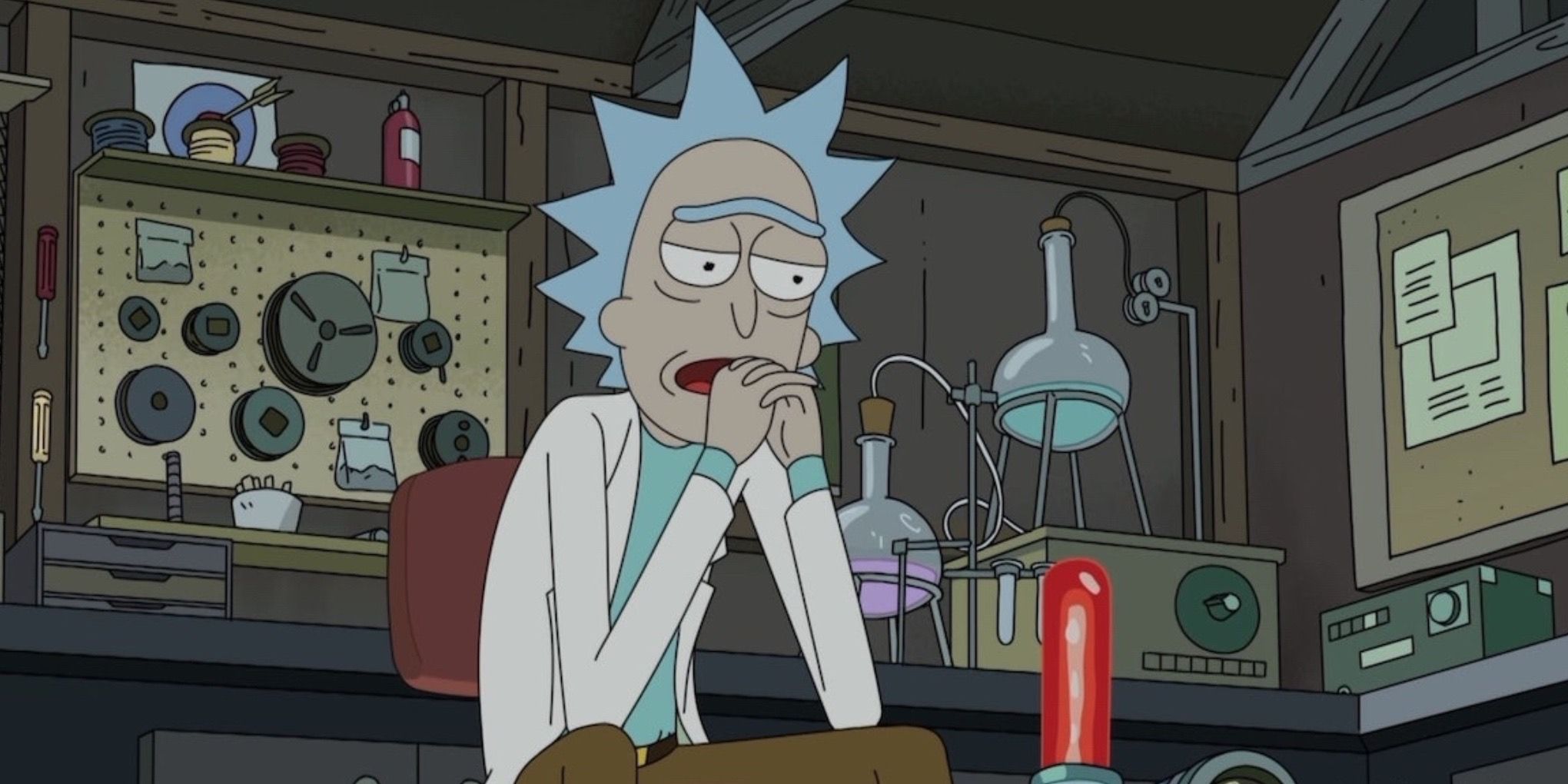 Rick Sanchez in deep thought on Rick and Morty 
