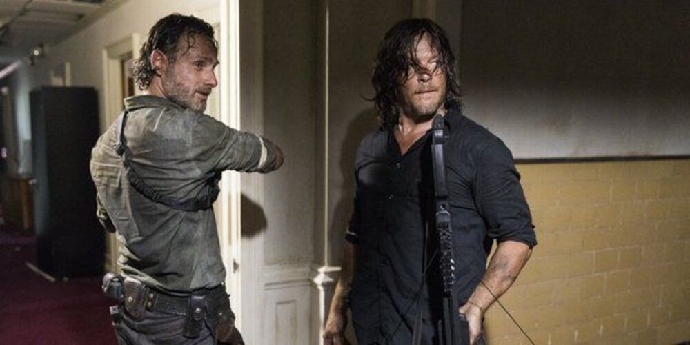 Rick e Daryl no Posto Avançado dos Salvadores em The Walking Dead