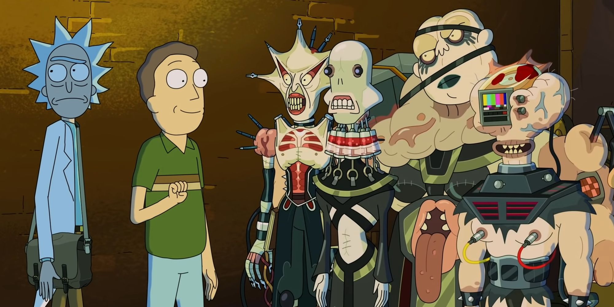 Rick and Jerry meeting with the Cenobites in Rick And Morty