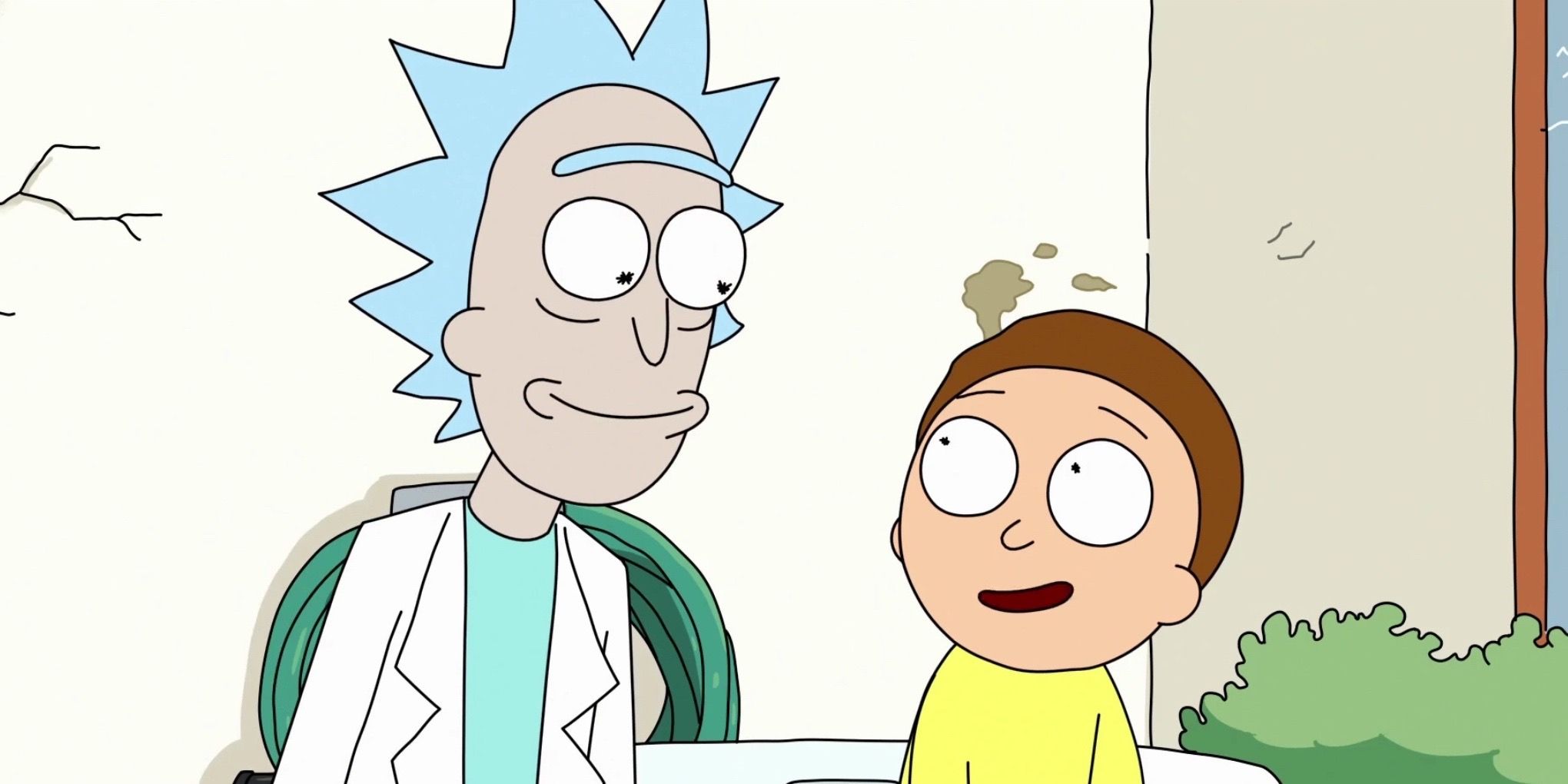 Rick and Morty having a happy moment on Rick and Morty 
