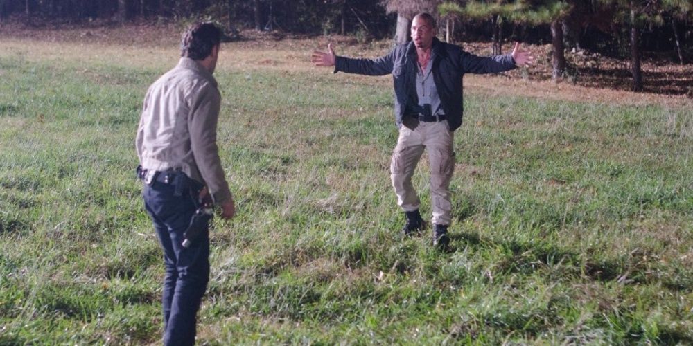 Rick and Shane in an open field in The Walking Dead