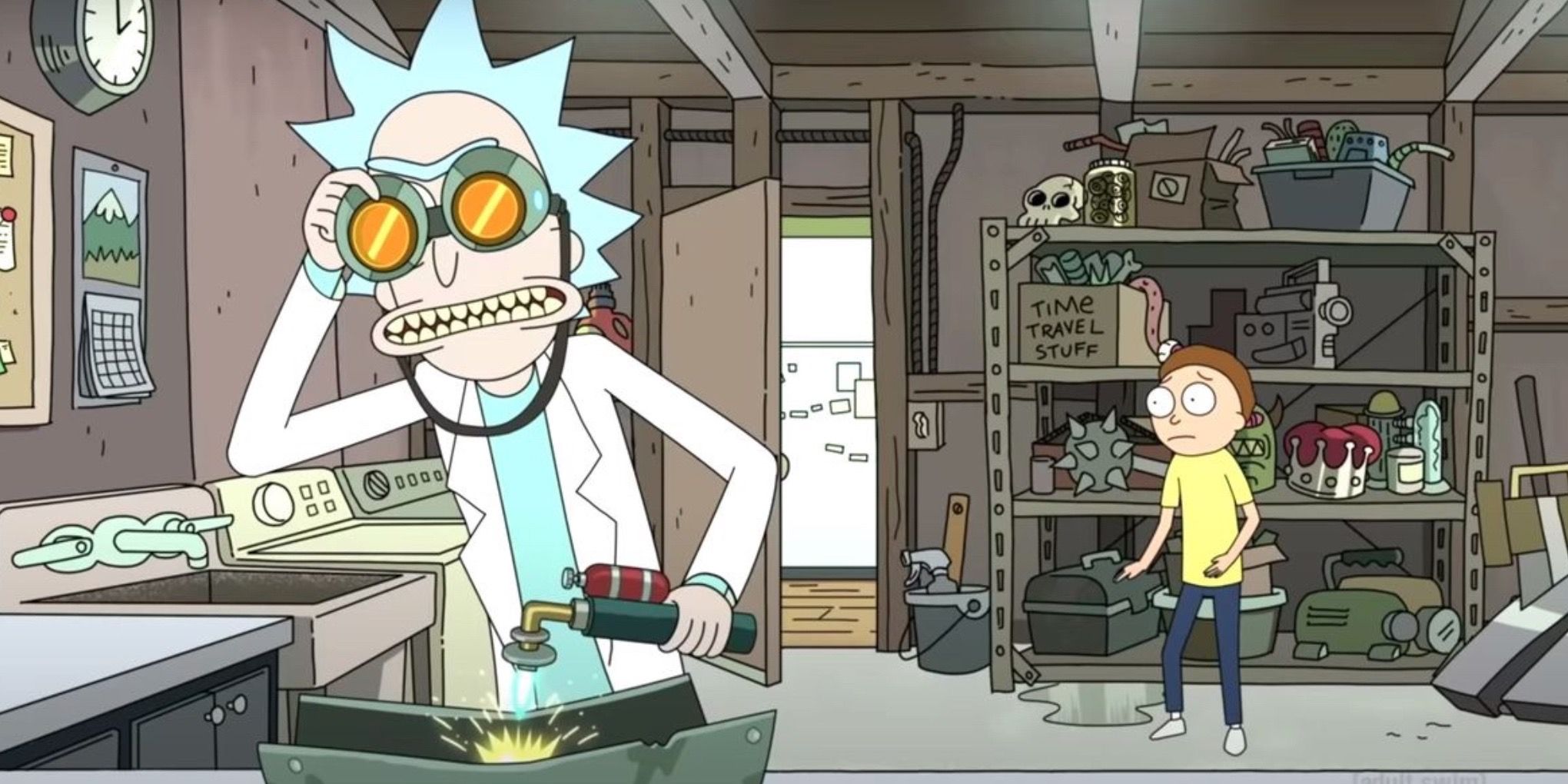 Rick in heavy invention mode on Rick and Morty