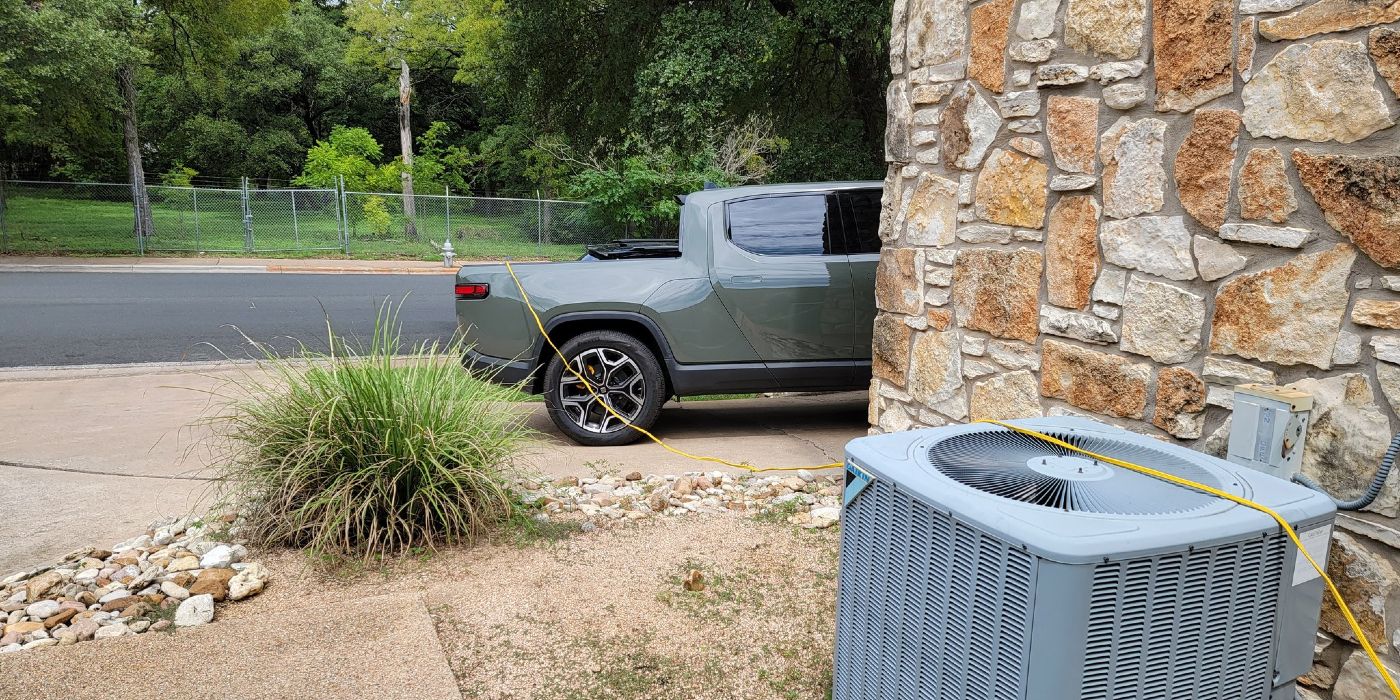Rivian R1T parked outside