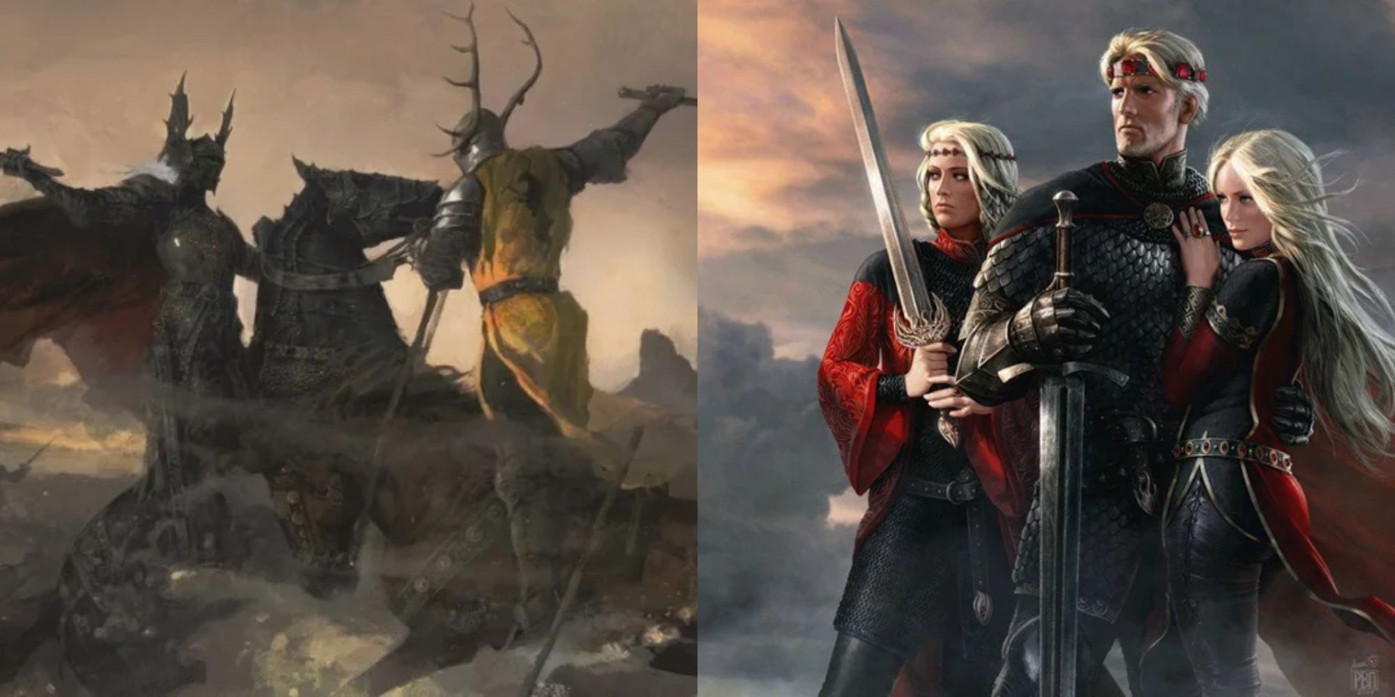 Split image showing Robert fighting Rhaegar and the Targaryen Conquerors in A Song of Ice and Fire