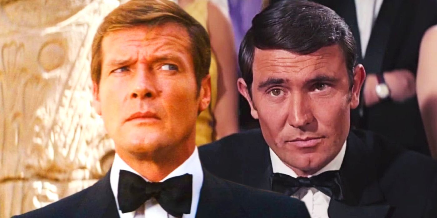Roger Moore and George Lazenby as James Bond