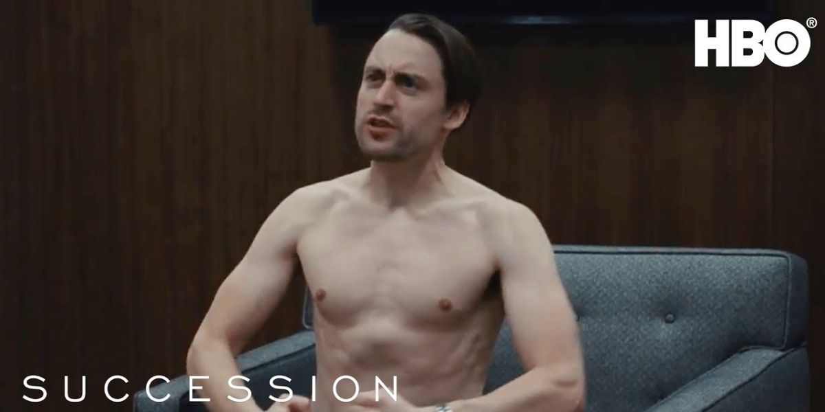 Shirtless Roman Roy in Succession