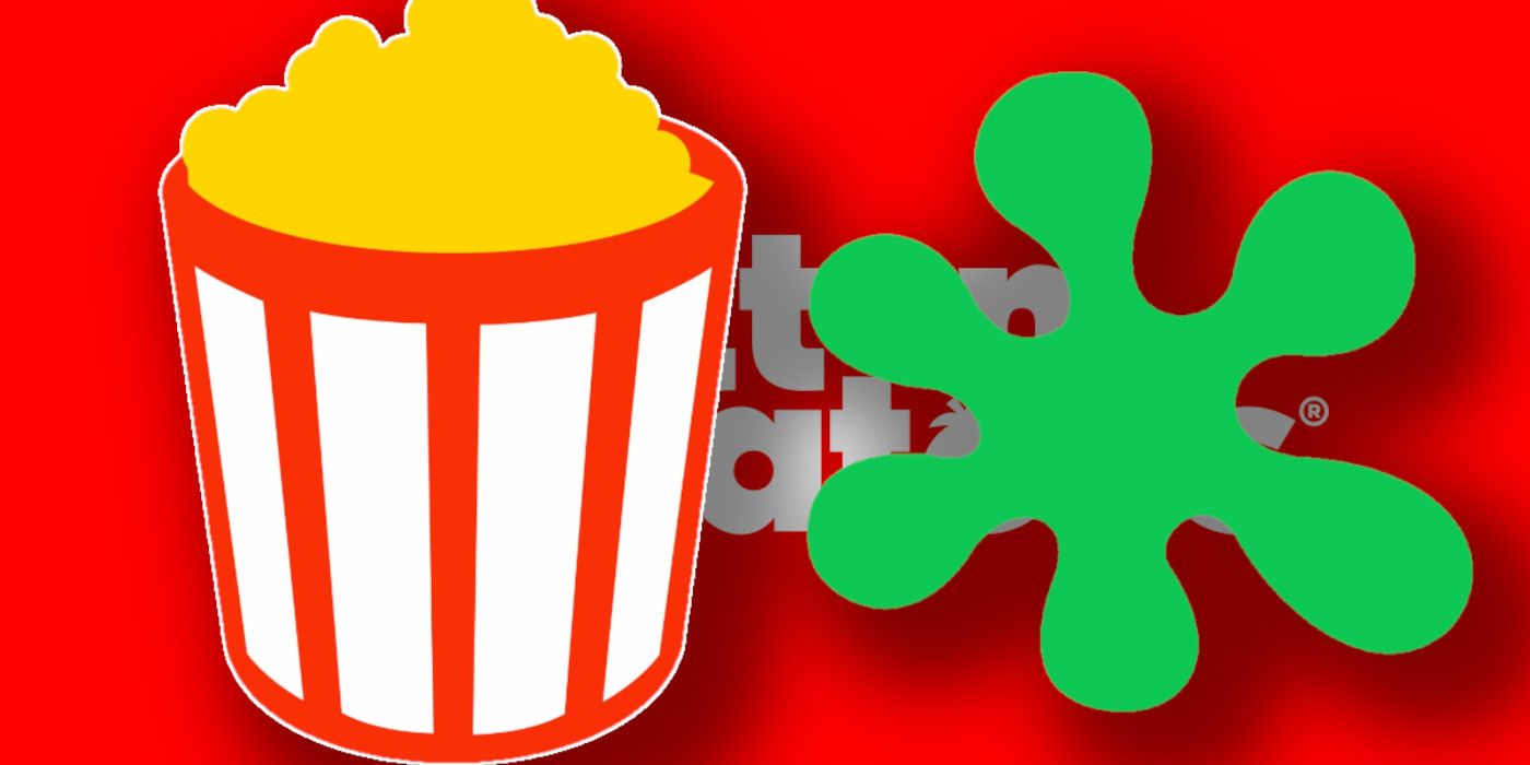 Rotten Tomatoes Logo With Popcorn and Green Tomato Splat