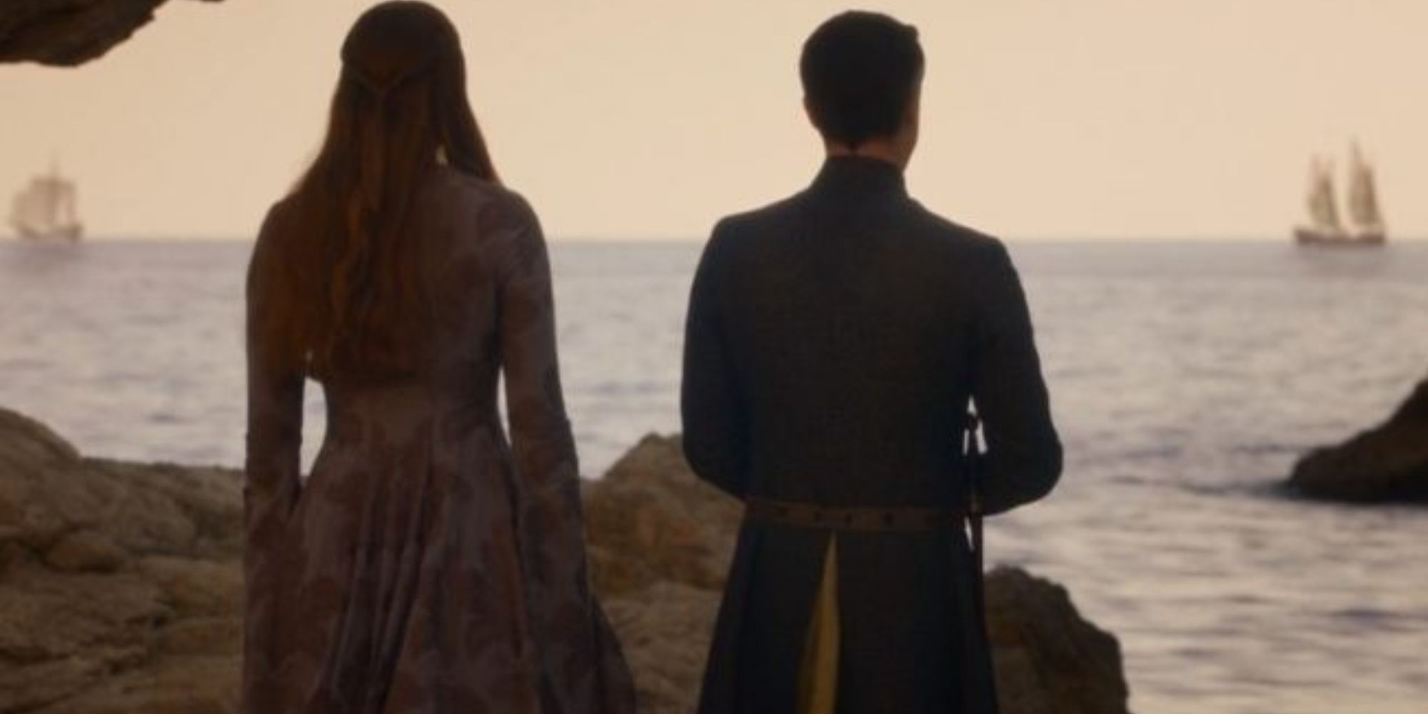 Sansa and Littlefinger at King's Landing harbor in Game of Thrones