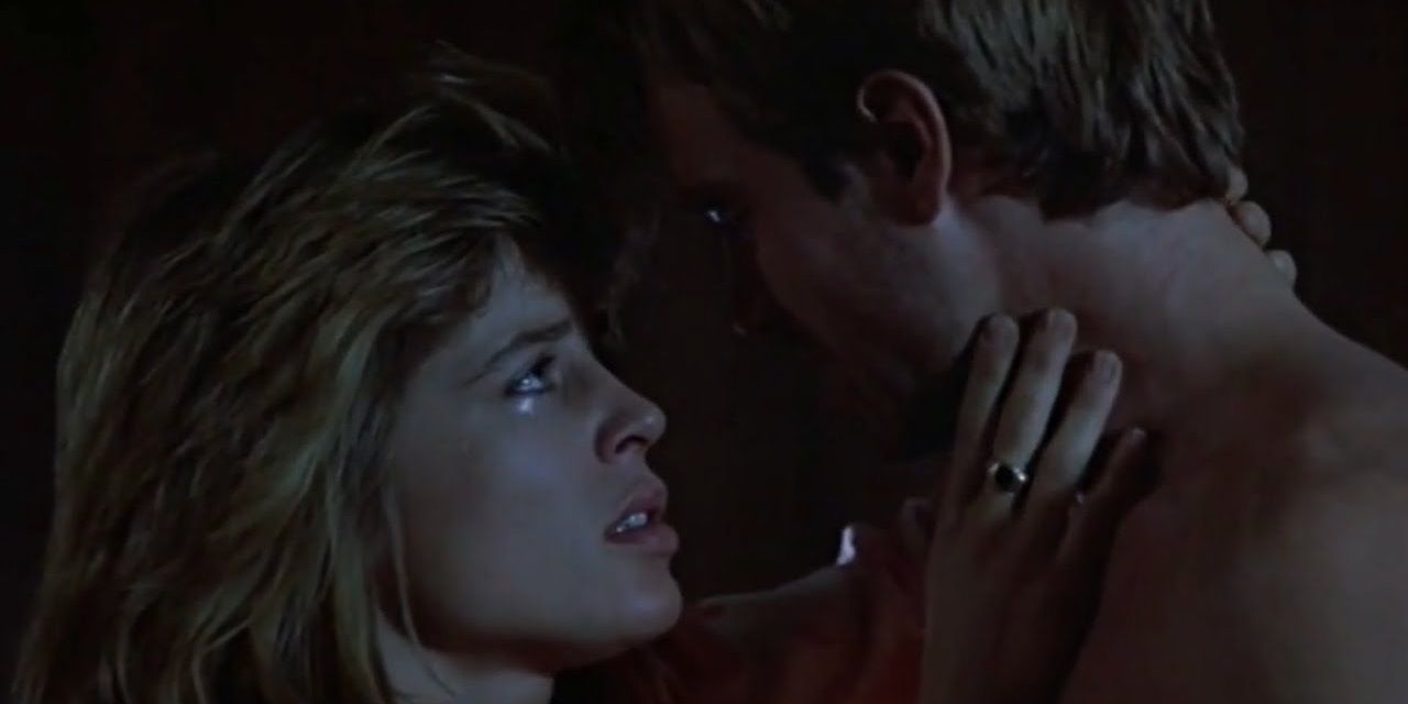 Sarah Connor embraces Kyle Reese in The Terminator