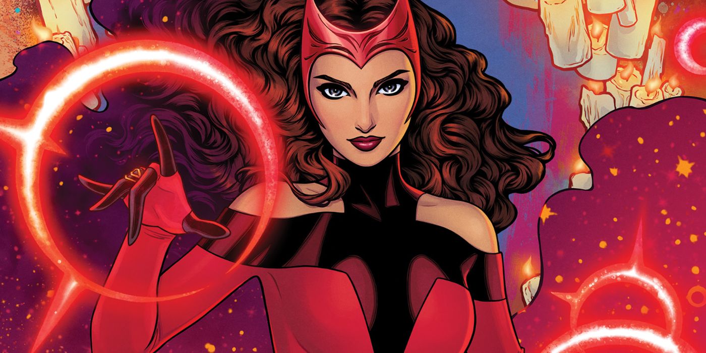 A Feiticeira Escarlate usa seus poderes na Marvel Comics.