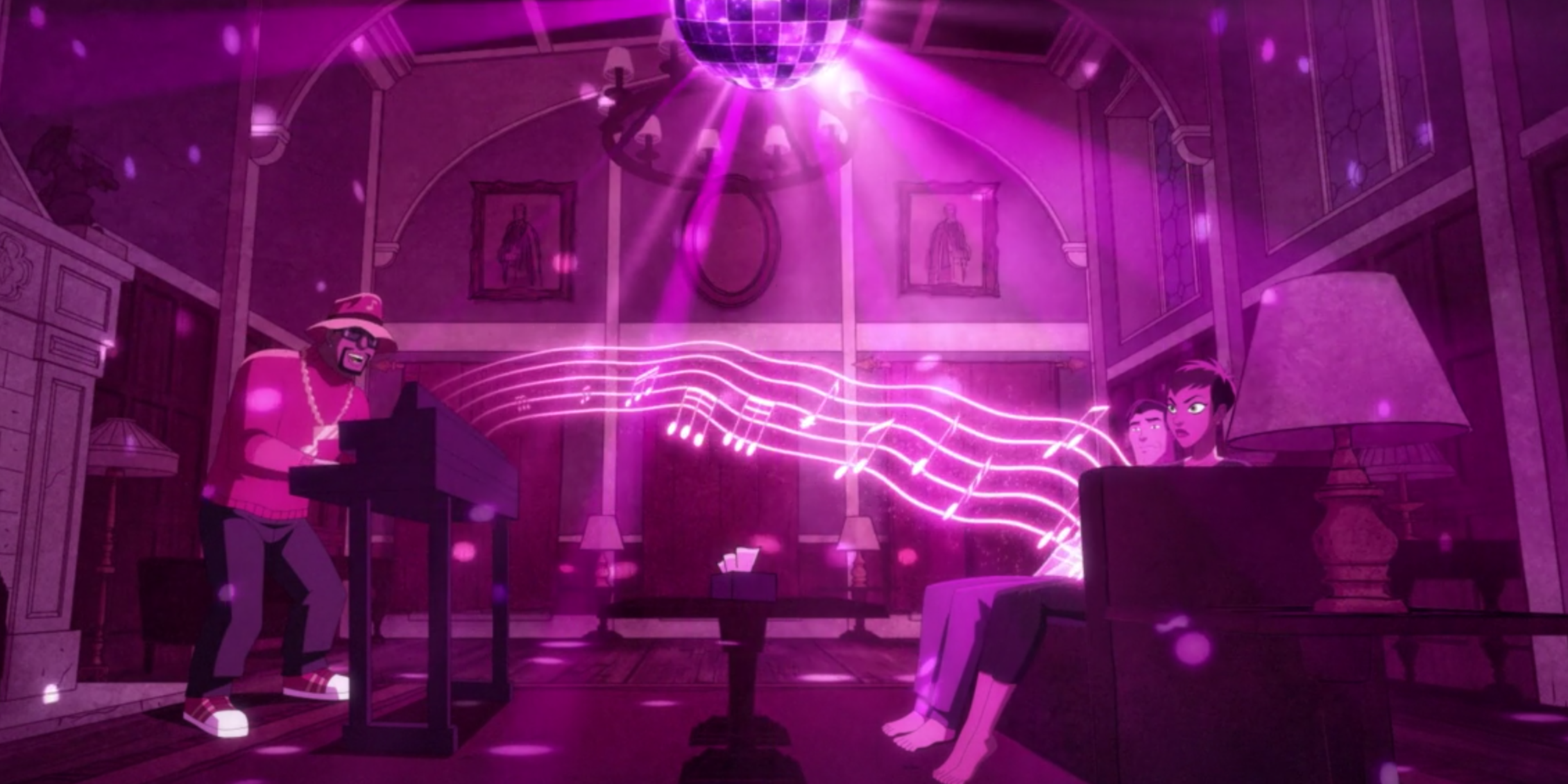 Music Meister using his powers on Selina and Bruce in Harley Quinn