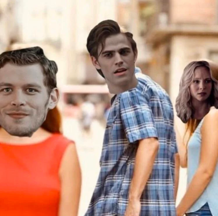 A TVD meme featuring Klaus, Stefan and Caroline