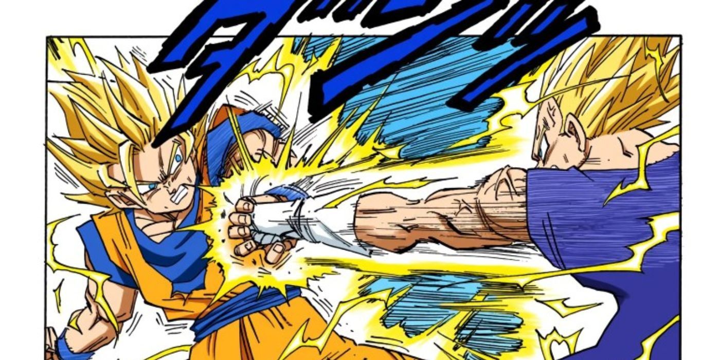 Goku fighting Majin Vegeta as Super Saiyan 2s - DBZ manga - Babidi arc.