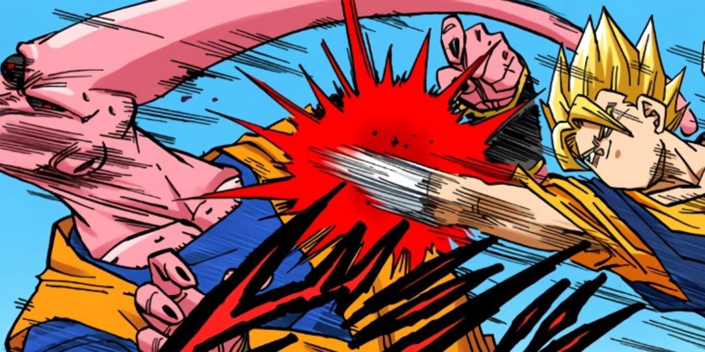Vegito punches Super Buu in the manga - Fusion arc - DBZ.