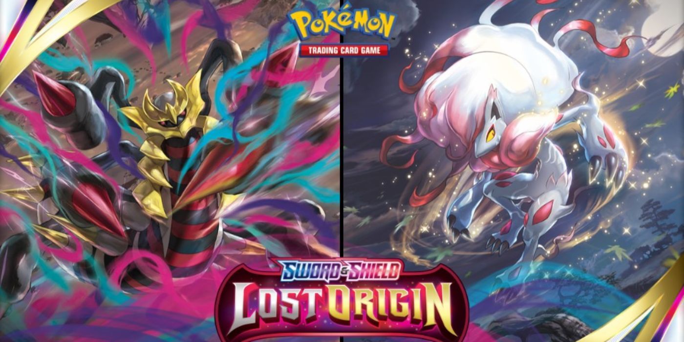 A split image of Giratina and Zoroark from Pokemon TCG: Lost Origin.