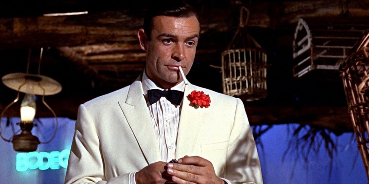 Sean Connery smoking a cigarette in Goldfinger