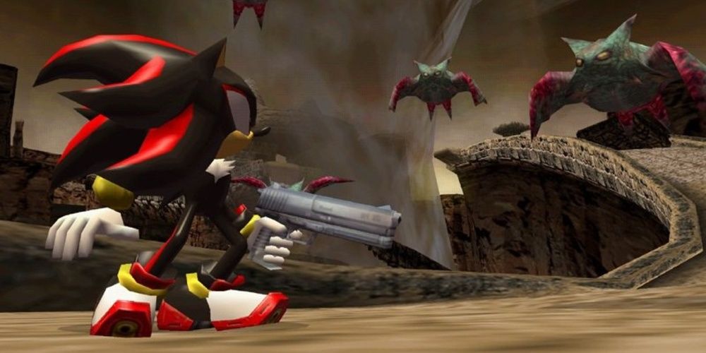 Shadow about to fight enemies in Shadow The Hedgehog