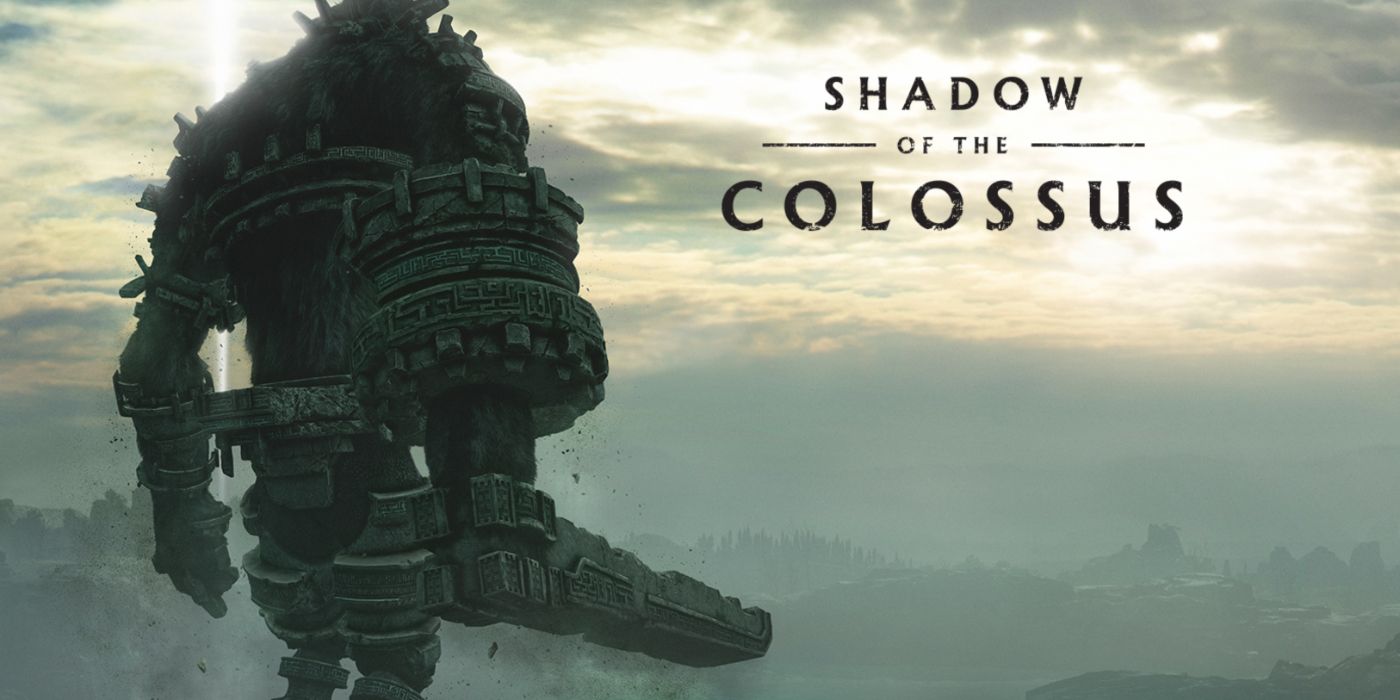 Arte clave del remake de Shadow of the Colossus con uno de los colosos titulares.