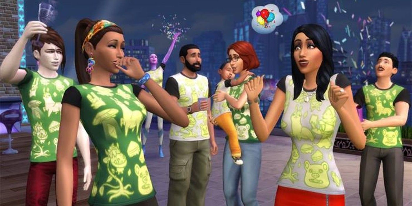 Sims celebrating at a party.