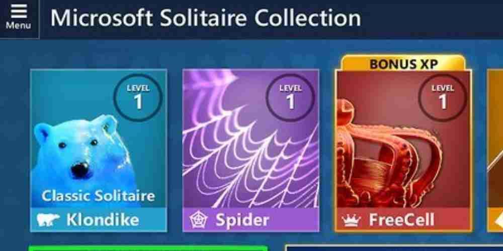 Microsoft Solitaire Collection のメニューのコレクション。