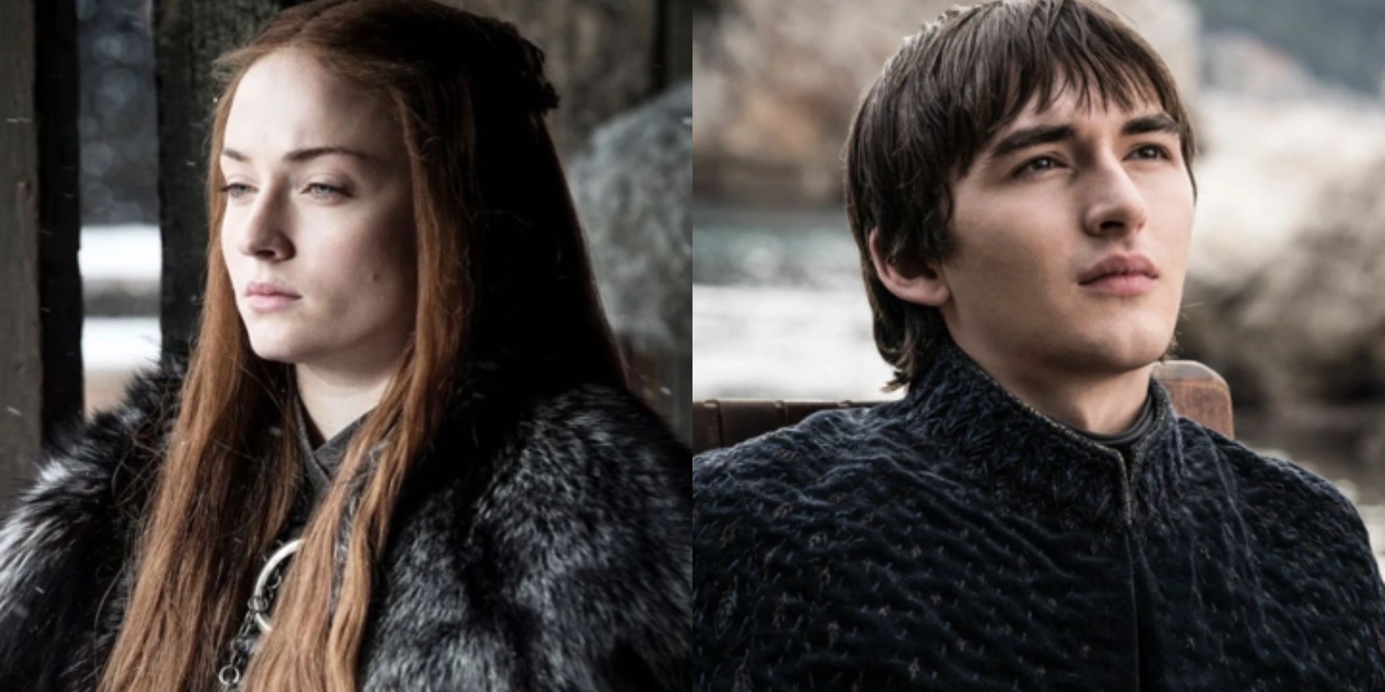 Split image showing Sansa and Bran Stark in Game of Thrones.