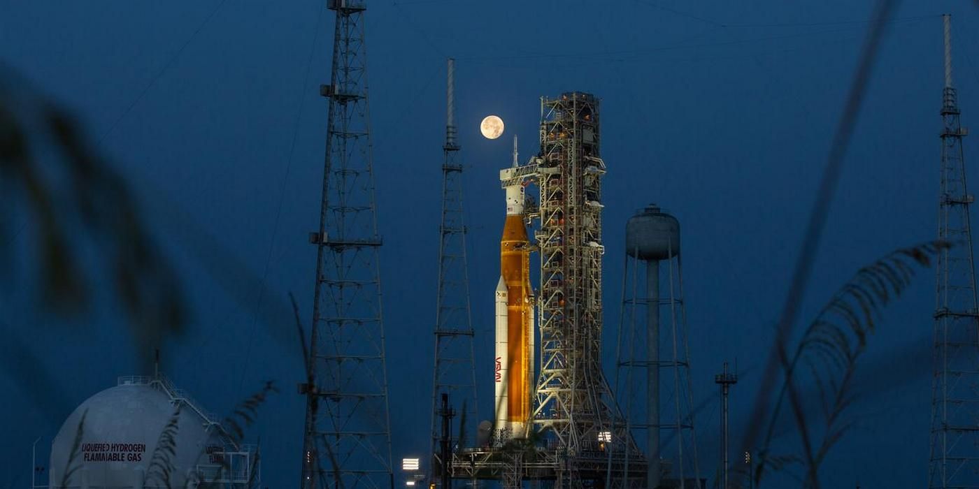 Space Launch System Artemis 1 mission on the launch pad in Florida.