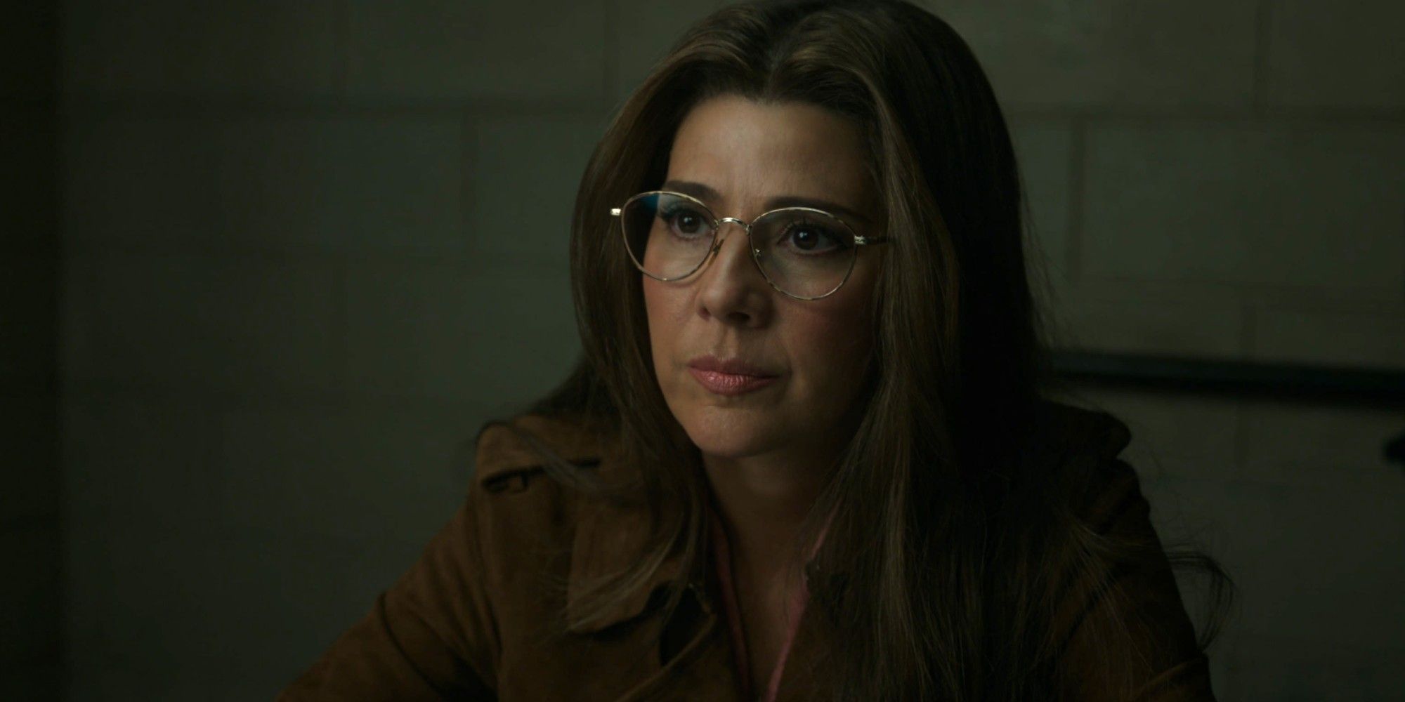Aunt May during the Damage Control interrogation from Spider-Man: No Way Home.