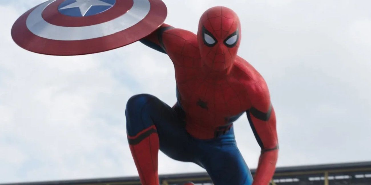 Spider-Man with Cap's shield in Captain America Civil War