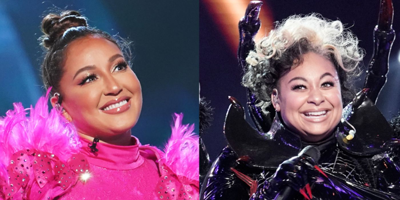 Split Image Adrienne Bailon as Flamingo and Raven-Symone as Black Widow on The Masked Singer.