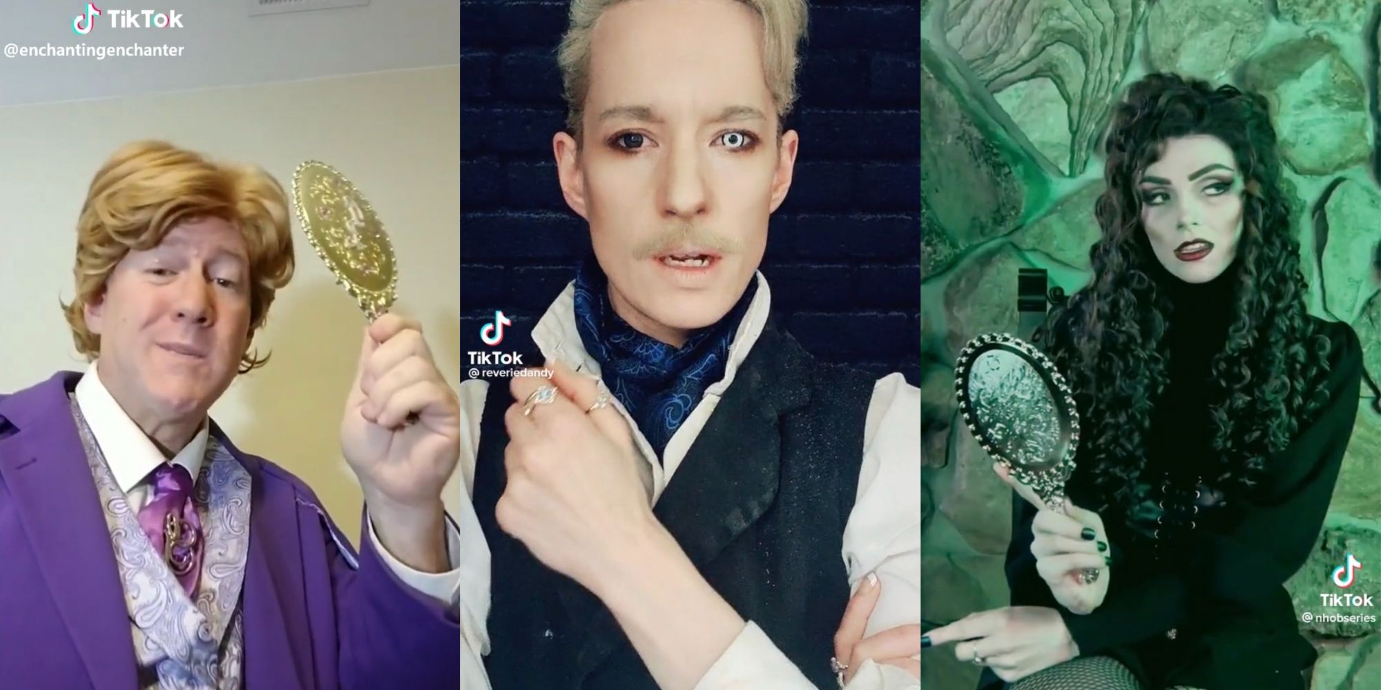 Split Image of 3 Harry Potter Cosplayers on TikTok - Enchanting Enchanter, Jack, and Noble House of Black