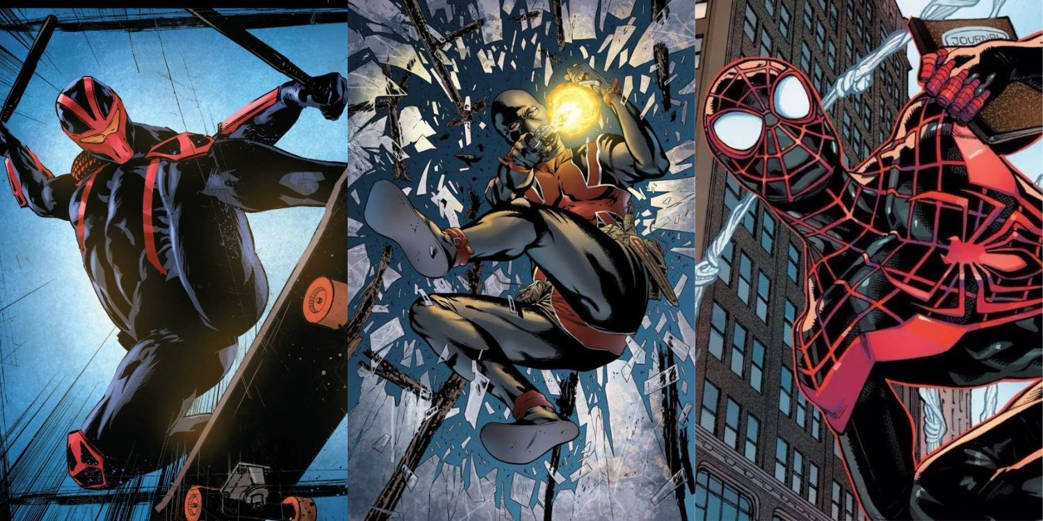 Split Image of Night Thrasher, Union Jack, and Spider-Man (Miles Morales)