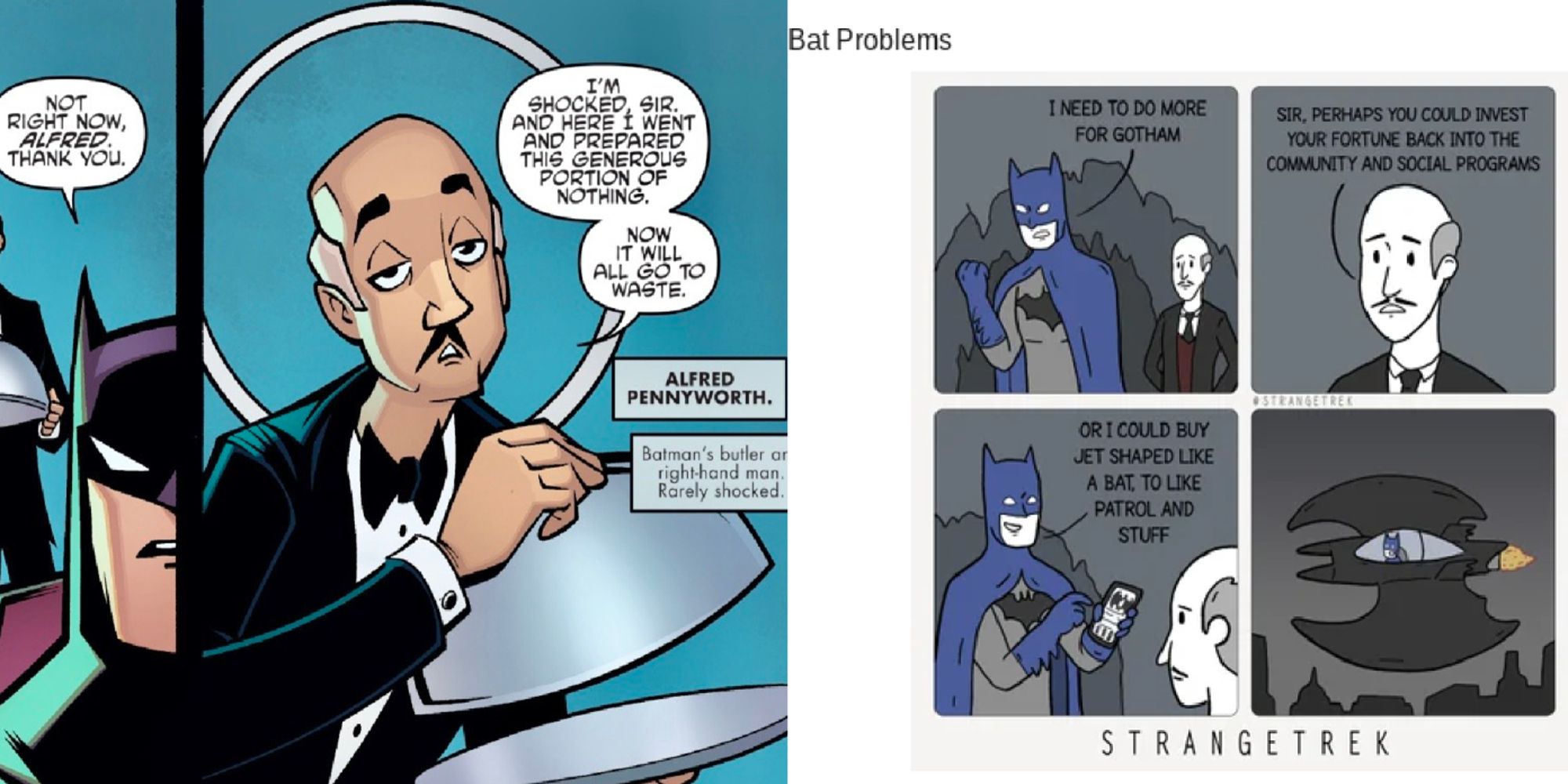 Split Image Of Alfred And Batman Character Memes 1 