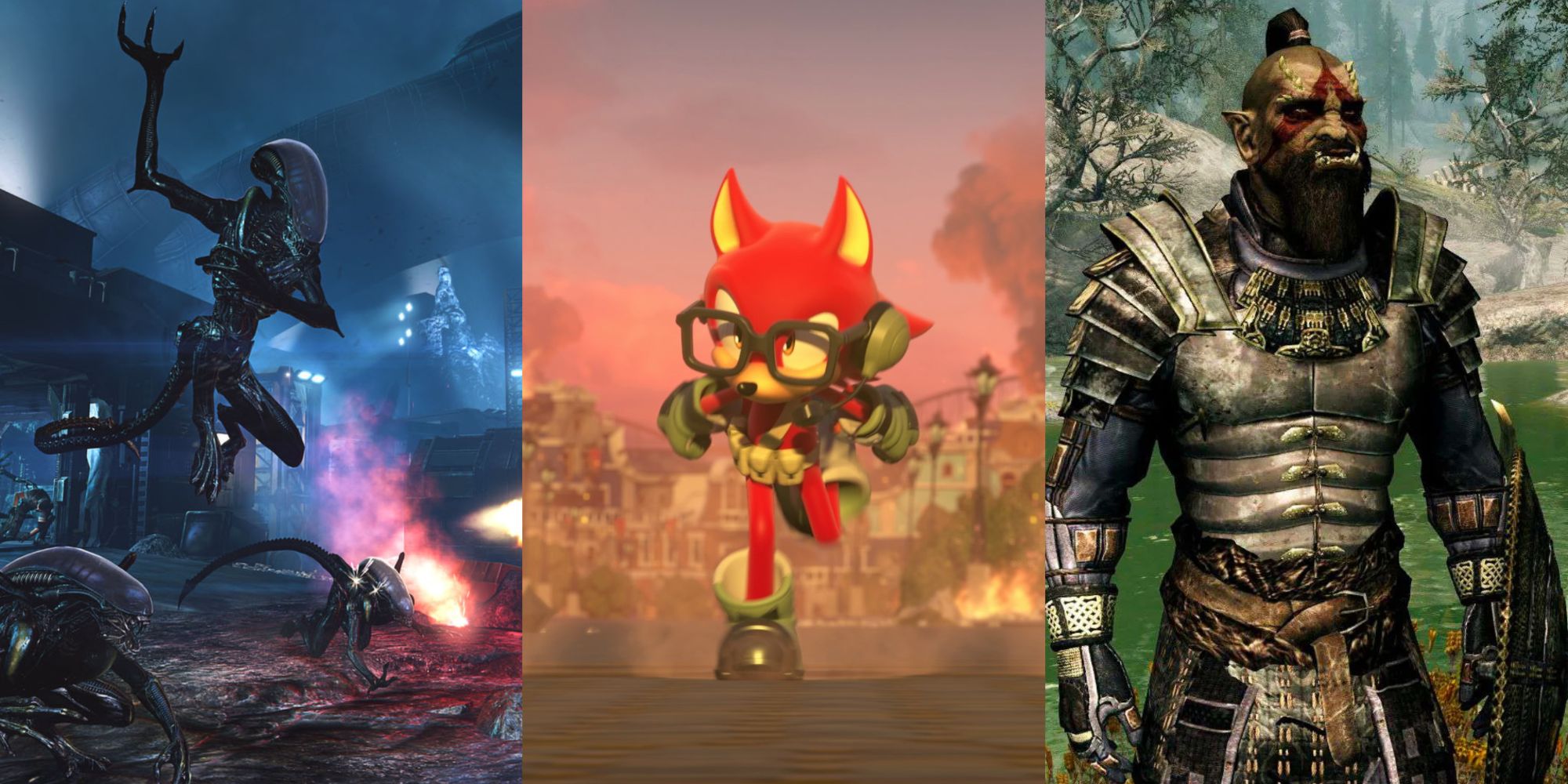 Split image of Aliens, Sonic Forces and Skyrim game mod feature