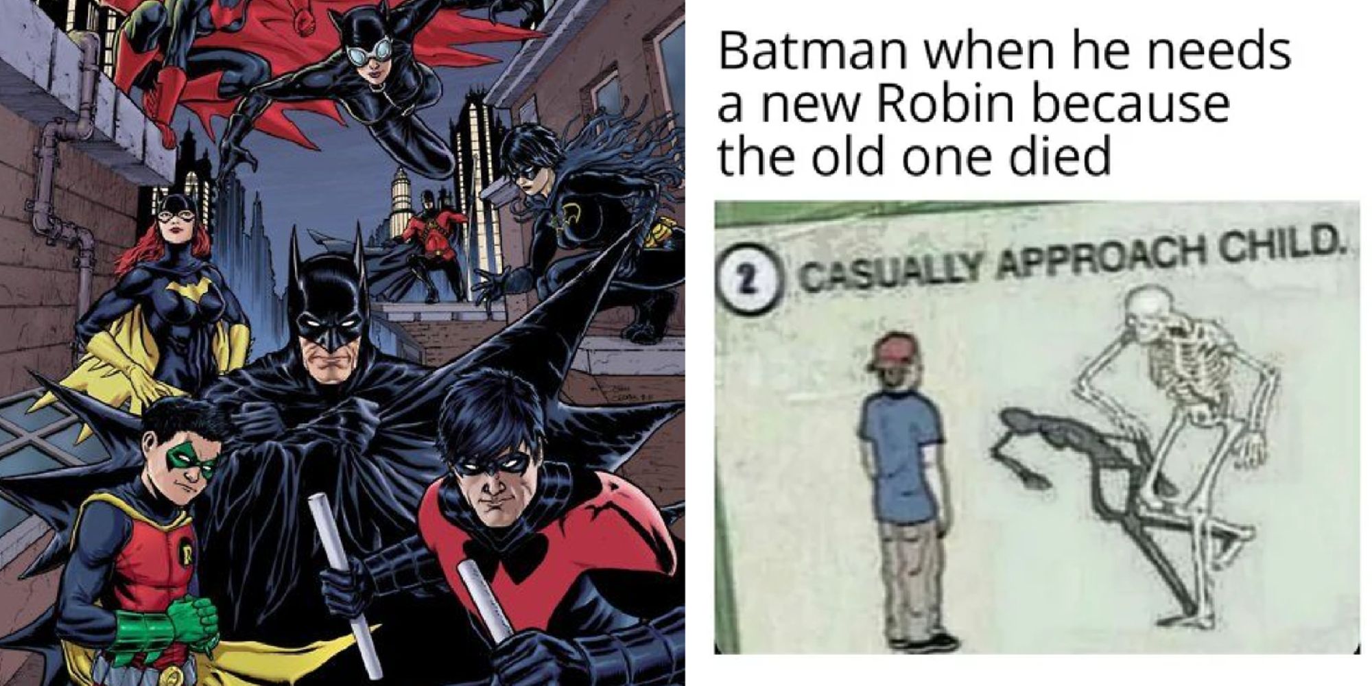 Split image of Bat Family character memes